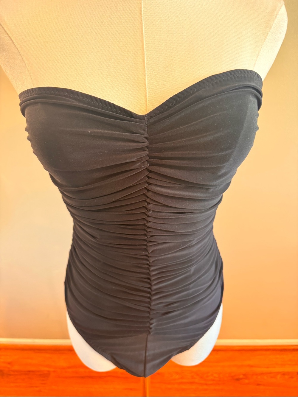 Norma Kamali Strapless Ruched Black Bodysuit